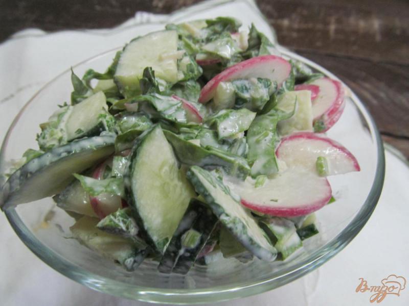Фото приготовление рецепта: Салат с ботвой редиса и щавелем шаг №4