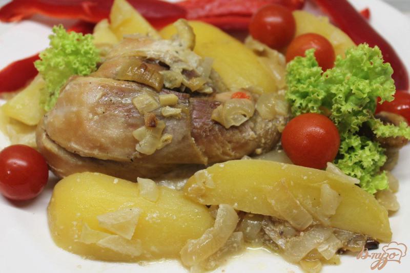 Фото приготовление рецепта: Куриные ножки с луком и картофелем в рукаве шаг №6