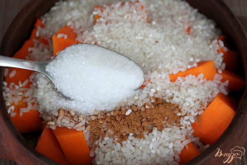 Фото приготовление рецепта: Тыквенная каша с рисом и черным изюмом шаг №3