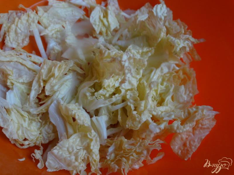 Фото приготовление рецепта: Салат с пекинской капустой и омлетом шаг №2