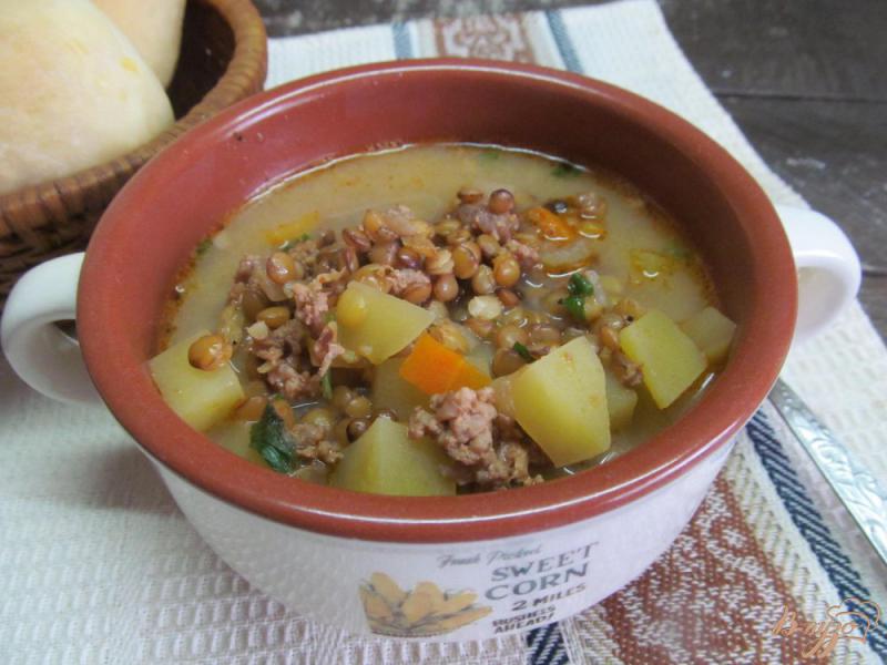 Фото приготовление рецепта: Томатный суп с чечевицей и фаршем шаг №8