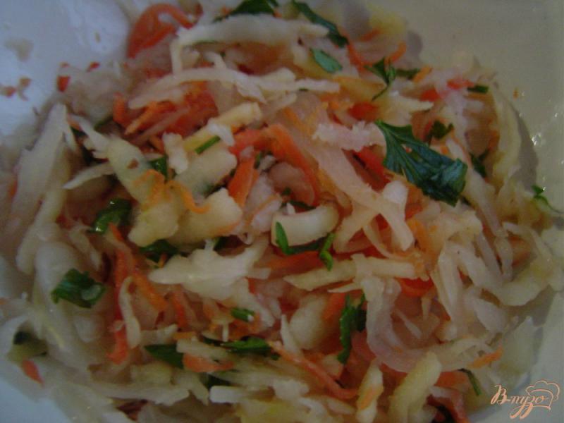 Фото приготовление рецепта: Салат из квашеной капусты, лука, помидоров,зелени шаг №1