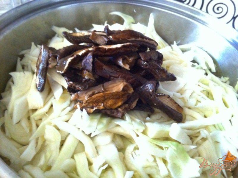 Фото приготовление рецепта: Тушеная капуста с грибами шаг №4
