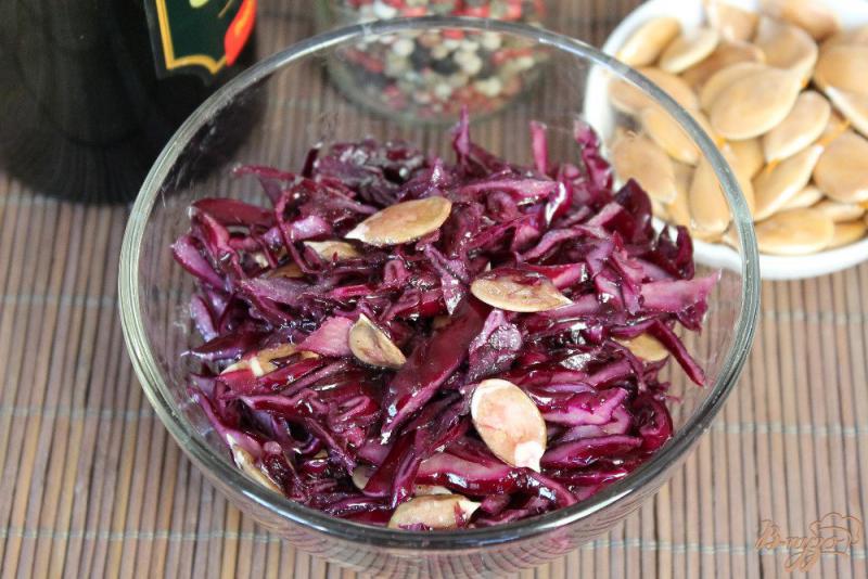 Фото приготовление рецепта: Салат из красной капусты с чесноком и семечками шаг №5