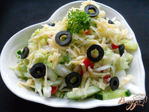фото рецепта: Салат из молодой капусты с сыром и оливками