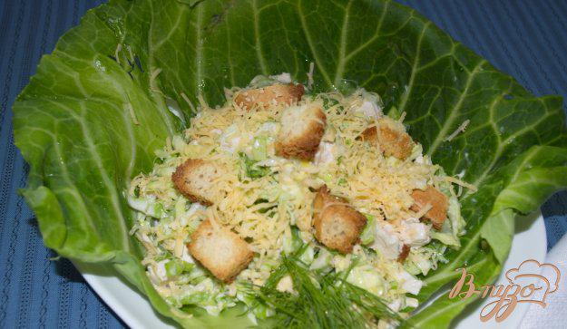 фото рецепта: Салат из капусты, курицы и сухариков с сыром