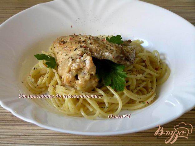 фото рецепта: Курица в сливочном соусе со спагетти и итальянскими травами