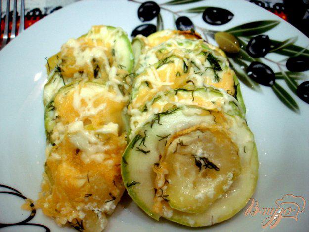 фото рецепта: Картофель с кабачками запеченные в сливках