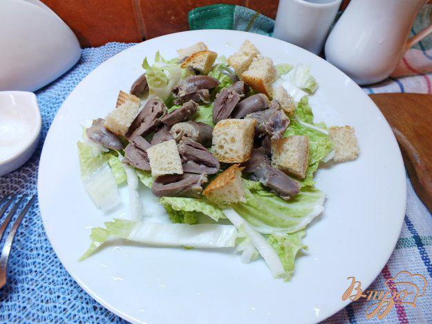 фото рецепта: Салат из куриных сердечек с гренками