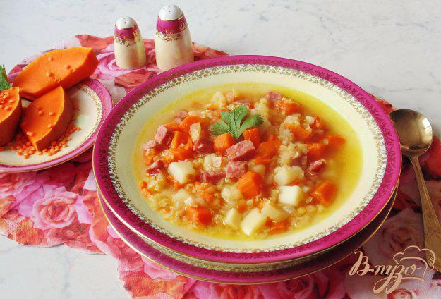 фото рецепта: Суп с тыквой и красной чечевицей