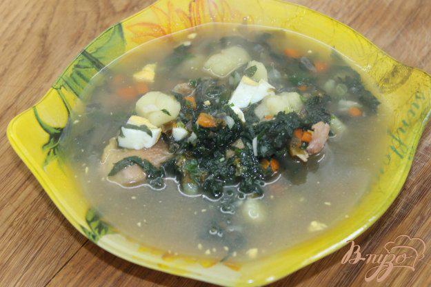 фото рецепта: Суп с щавелем и крапивой на курином бульоне