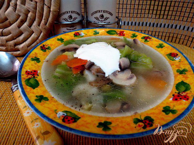 фото рецепта: Суп овощной со свежей капустой и грибами