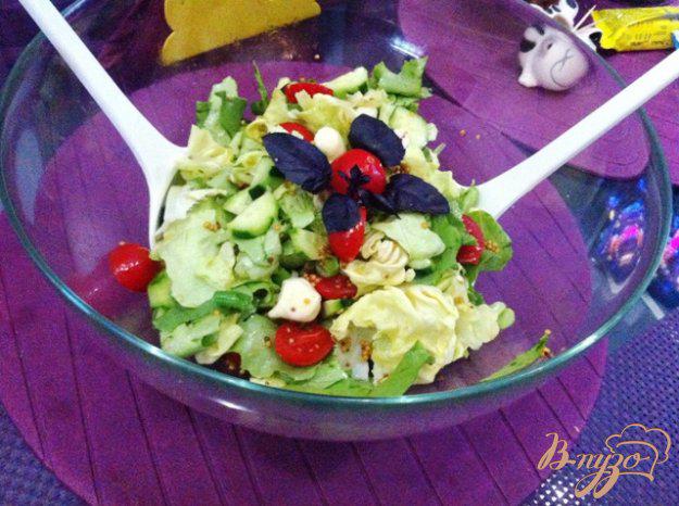 фото рецепта: Зеленый салат с помидорами черри и моцареллой