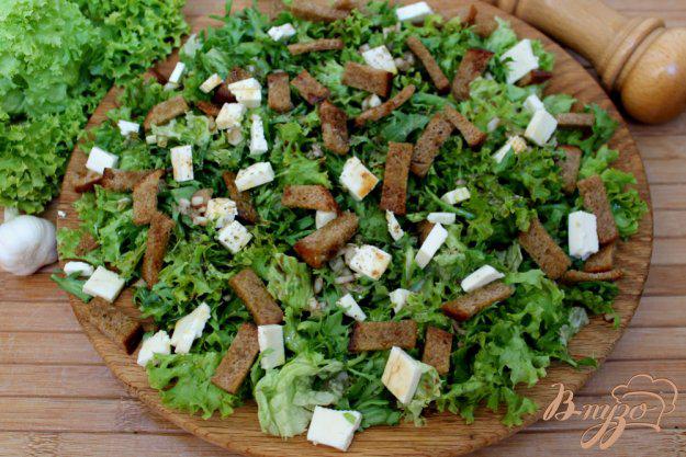 фото рецепта: Зеленый салат с брынзой и гренками