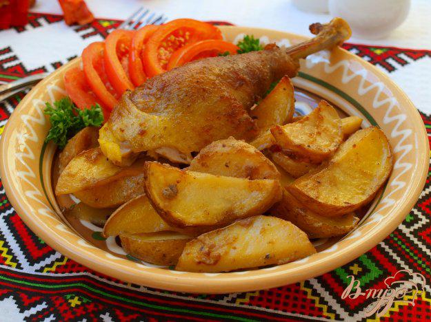 фото рецепта: Курица запечённая с картофелем в горчичном соусе