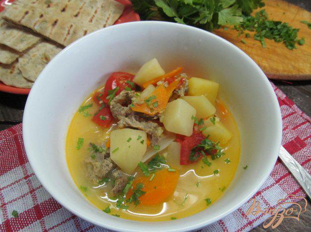 фото рецепта: Суп на бульоне из баранины с помидором и пшеном