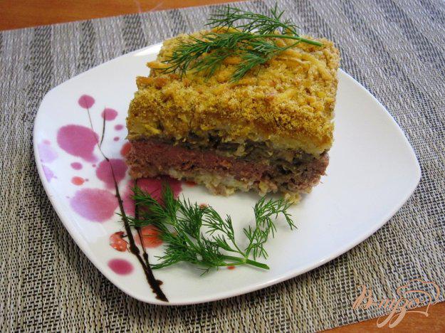 фото рецепта: Гратен с рисом, грибами и мясным фаршем