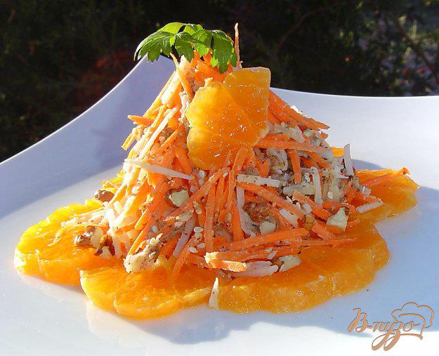 фото рецепта: Салат из яблок, моркови, мандарин и орехов
