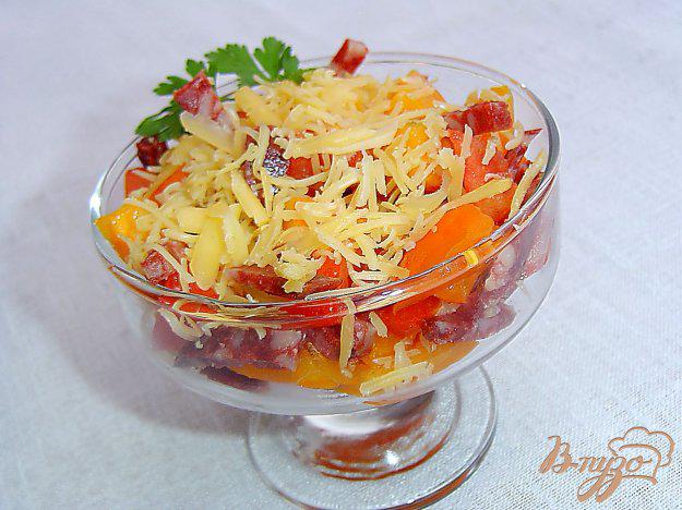 фото рецепта: Салат из помидоров, сыра и копченой колбасы