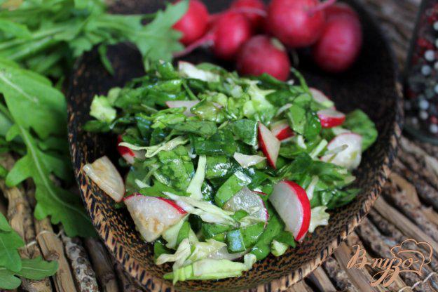 фото рецепта: Салат из молодой капусты, редиса и шпината