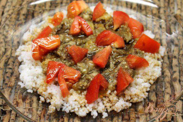 фото рецепта: Рис с печеными баклажанами и помидорами