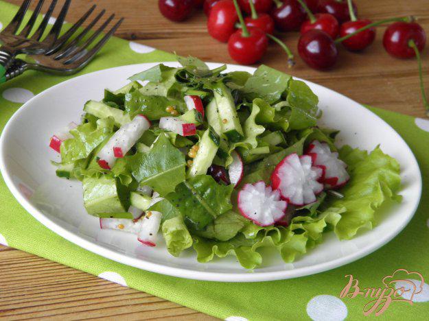 фото рецепта: Салат из листьев одуванчика с редисом и огурцом