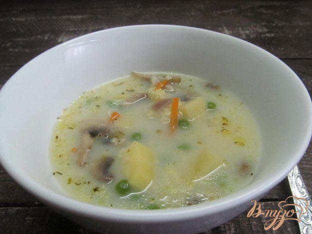 фото рецепта: Суп с пшеном и грибами на курином бульоне с молоком