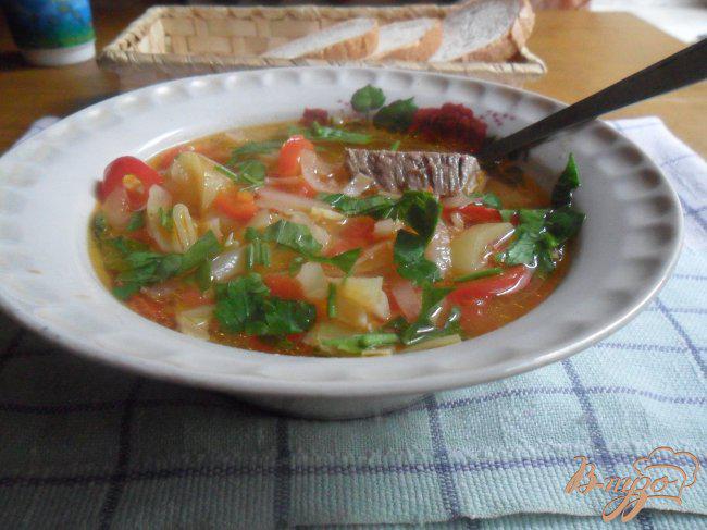 Фото приготовление рецепта: Суп мясной с болгарским перцем «Все краски осени» шаг №8