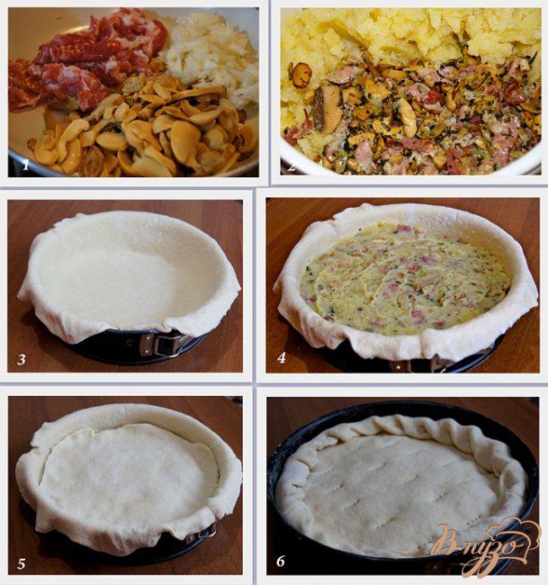 Фото приготовление рецепта: Пирог с начинкой из картофеля, грибов и бекона шаг №2