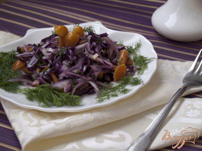 Фото приготовление рецепта: Салат с опятами и краснокочанной капустой шаг №4