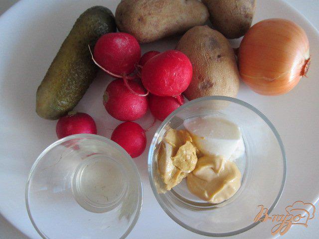 Фото приготовление рецепта: Картофельный салат с редисом и маринованными огурцами шаг №1