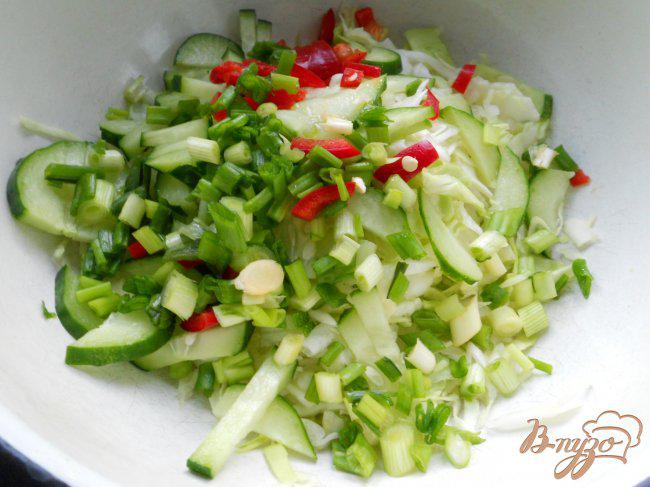 Фото приготовление рецепта: Салат из молодой капусты с сыром и оливками шаг №3