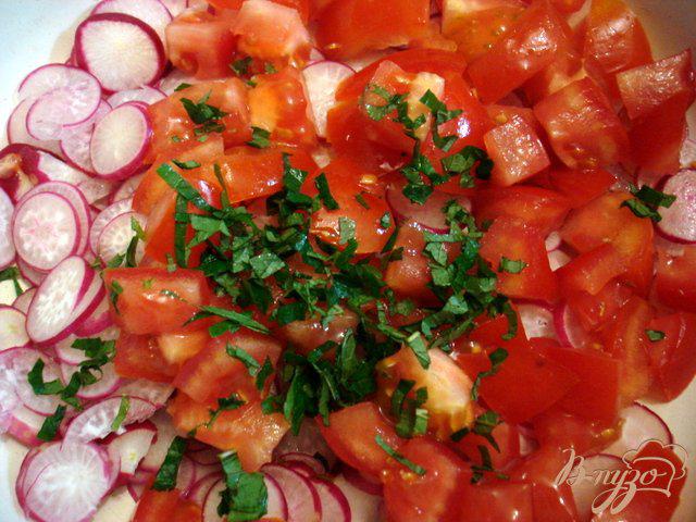 Фото приготовление рецепта: Салат из редиса, помидоров и мяты шаг №4