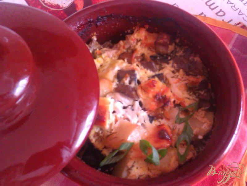 Фото приготовление рецепта: Жаркое с курицей и грибами в горшочках шаг №9