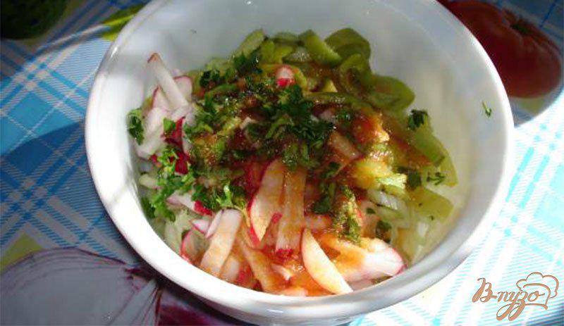 Фото приготовление рецепта: Салат из редиса и овощей с томатным соусом шаг №3