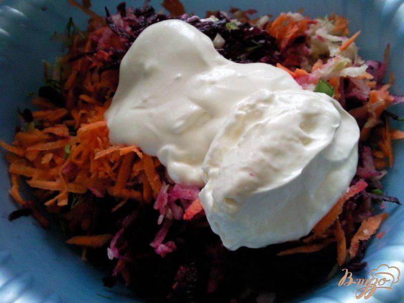 Фото приготовление рецепта: Овощной салат с зеленой редькой и свеклой шаг №3