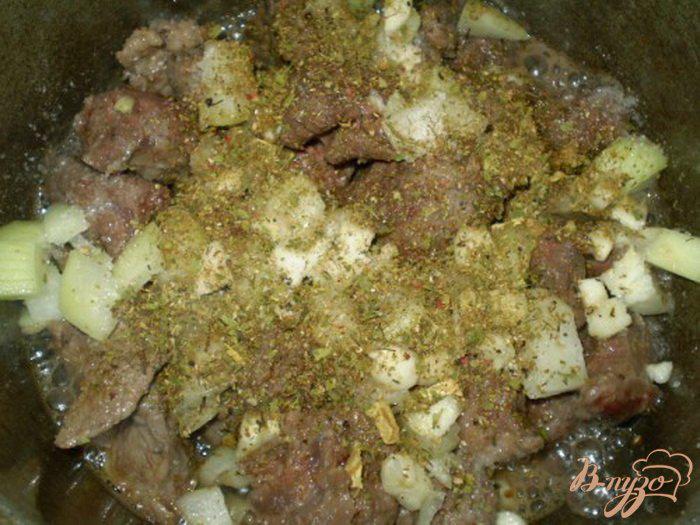 Фото приготовление рецепта: Говядина с луком, чесноком и зеленью шаг №3