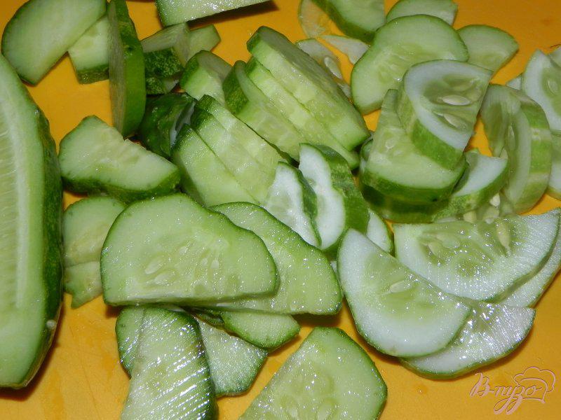 Фото приготовление рецепта: Огуречный салат с луком и сметаной шаг №2
