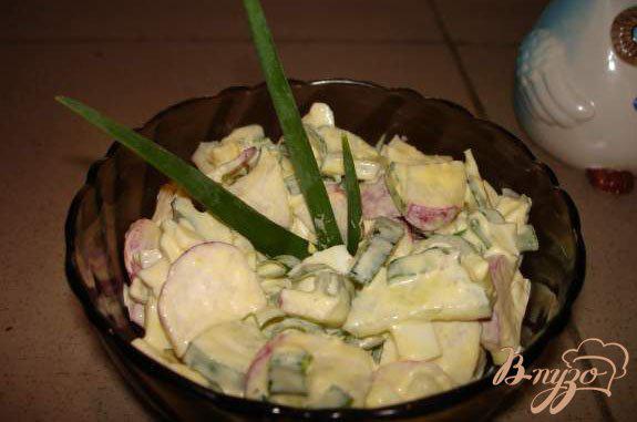 Фото приготовление рецепта: Салат из молодой редиски и огурца шаг №5