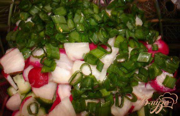 Фото приготовление рецепта: Салат из молодой редиски и огурца шаг №3