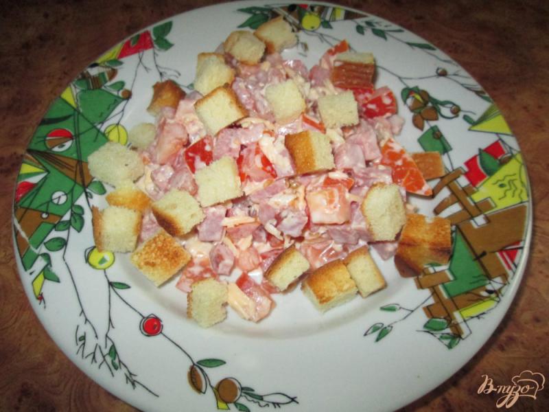 Фото приготовление рецепта: Салат с помидорами, ветчиной и сухариками шаг №6