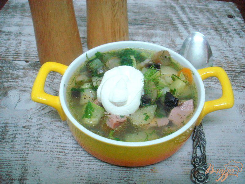 Фото приготовление рецепта: Овощной суп с кабачками и сардельками шаг №11