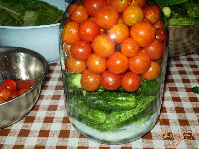 Фото приготовление рецепта: Огурцы и помидоры консервированные шаг №4