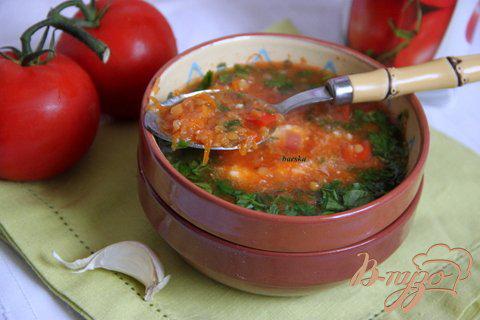 Фото приготовление рецепта: Постный суп с томатами и чечевицей шаг №6
