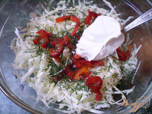Фото приготовление рецепта: Капустный салат с болгарским перцем и укропом шаг №4