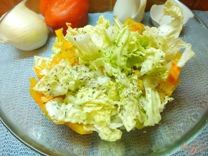 Фото приготовление рецепта: Салат из болгарского перца и двух видов капусты шаг №5