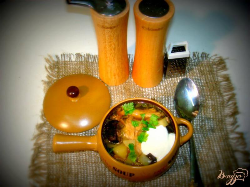 Фото приготовление рецепта: Суп с лесными грибами на курином бульоне шаг №6