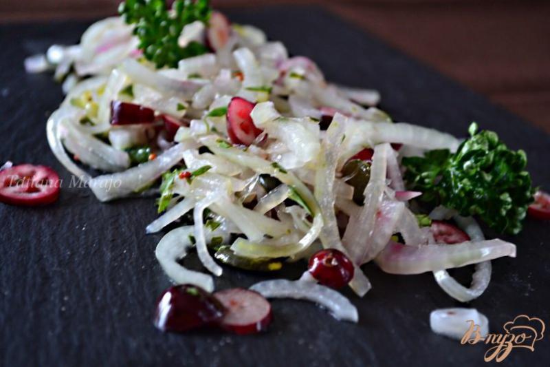 Фото приготовление рецепта: Луковый салат со свежей клюквой шаг №4