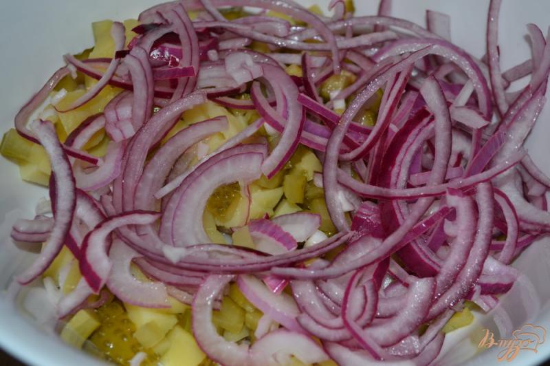 Фото приготовление рецепта: Витаминный салат из белой фасоли и красного лука шаг №5