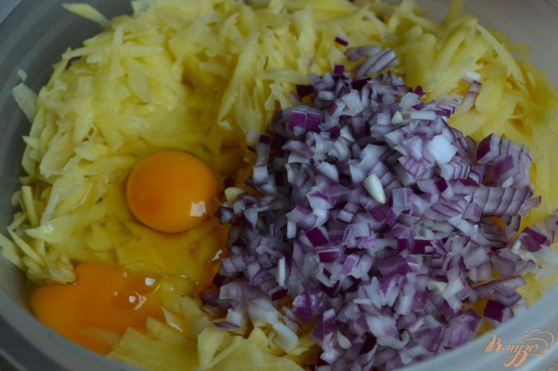Фото приготовление рецепта: Картофельные рости с красным луком и сыром шаг №3